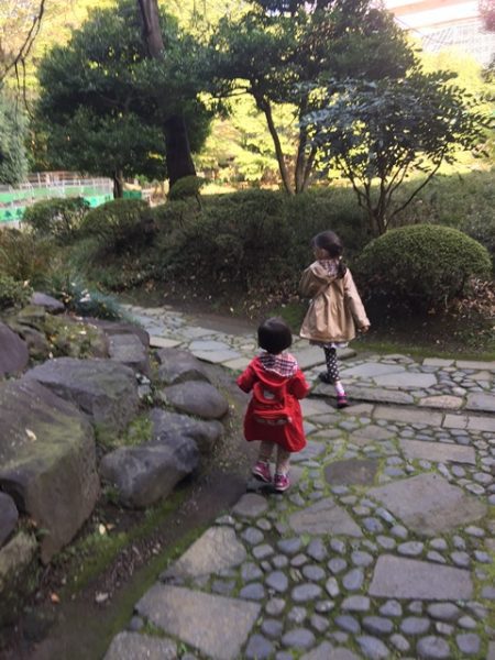 Metropolitan Gardens : 東京都故園, Japanese Culture, Girls in autumn jackets walking along the stone paths of Koishikawa Korakuen gardens.