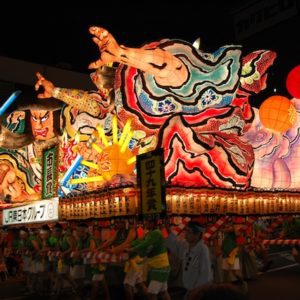 Japanese Culture, A huge lit-from-within float carried by people down the street in Aomori city.