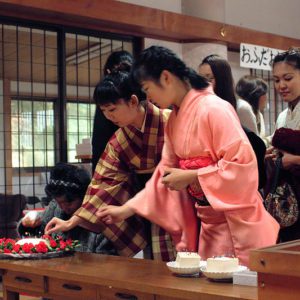 Ladies putting their broken needles into you at a shrine for Hari-Kuyou, December in Japan