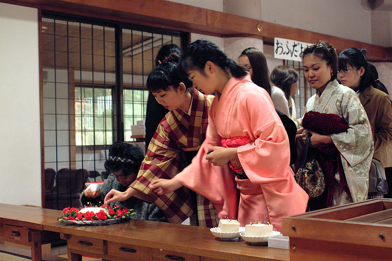 Ladies putting their broken needles into you at a shrine for Hari-Kuyou, December in Japan