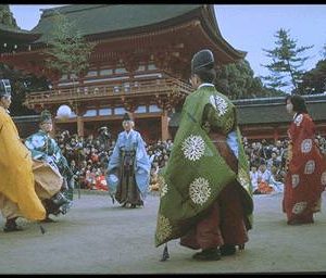 Kemari, Japanese Culture, Middle aged men in kimonos and funny hats playing ancient Japanese hacks sack.