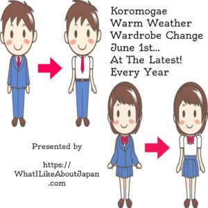 Japanese Culture, Japanese Cultural Calendar, Change to summer uniform cartoon man and woman examples for Koromagae